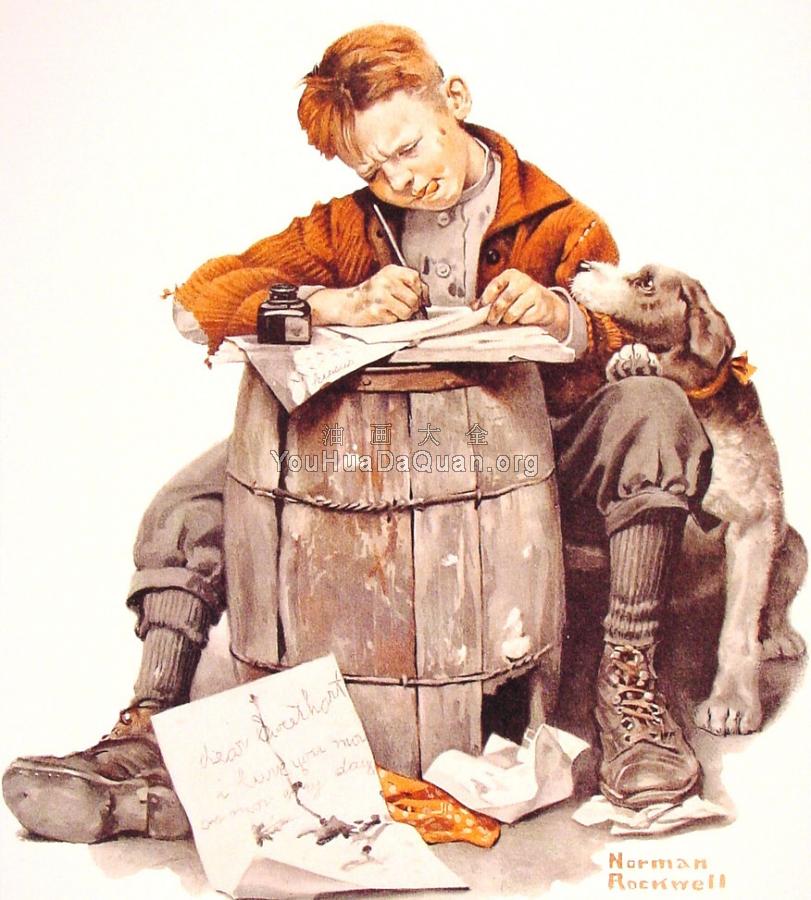 Little boy writing a letter - 诺曼·洛克威尔